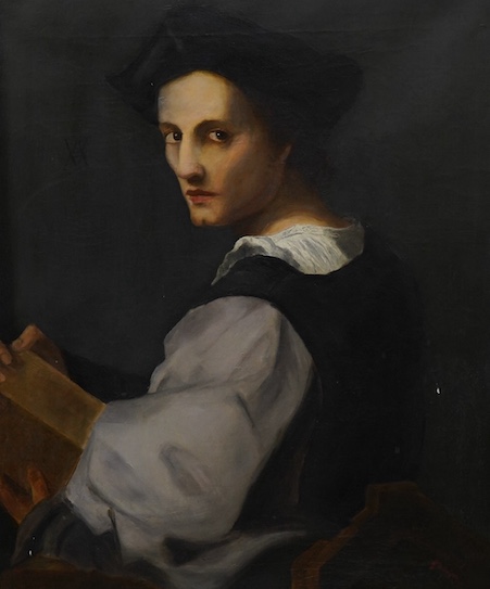 After Andrea del Sarto (Italian, 1486-1530), oil on canvas, Portrait of a young man, housed in an ebonised and gilt frame, 77 x 63cm. Condition - fair, canvas sagging